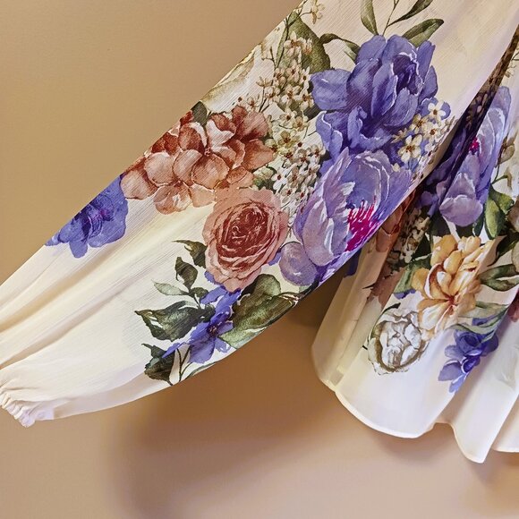 Size L - XL RACHEL ZOE Lightweight Summertime Cream Floral Romantic Sheer Blouse - Picture 3 of 7